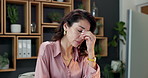 Eye strain, headache and businesswoman with computer in business, accountant or tax season pressure. Tired, bookkeeper and mature person with wrong prescription glasses, stress and migraine in office