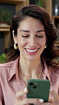 Texting, happy and woman in office with phone, agenda change and online networking on project. Typing, connection and mature employee with tech, schedule update and digital communication on report.