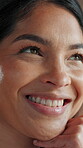 Woman, thinking and happy for reflection with vision, memory or insight with inspiration for future. Mature, female person and mindfulness for perspective, decision or choice with positive mindset