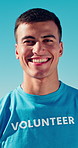Face, happy man and volunteer outdoor for community service, outreach and social responsibility. Portrait, charity worker and person with smile for humanitarian aid, NGO helper and non profit support