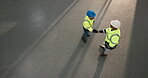 Architect, team and handshake with happy men in meeting, agreement and talking on construction site. Civil engineering, space and shaking hands with people, above and collaboration for renovation