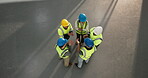 Architect, team and applause for celebration, building or happy for achievement on construction site. Civil engineer, success and clapping with people, space and collaboration for renovation project