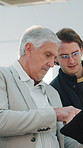 People, engineer and team with tablet for construction, research and compliance for architecture. Men, review or tech at site for collaboration, inspection report and information for building project