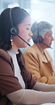Customer care, help desk and woman in call center, talking or feedback for account enquiry. Hotline, contact us or consultant with support service for transaction check, fraud prevention or coworking