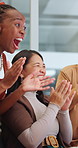 Wow, team or clap in office, celebration or excited for financial milestone with achievement. Surprise, women or fist pump for success, good news or applause for investment reward with accomplishment