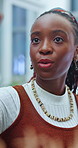Glass wall, strategy and black woman in meeting for planning, marketing agenda or problem solving. Board, creative and business person with project management, campaign idea or talking at office