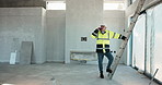 Construction, phone call or mature man on site with review, coordination or progress track in chat. PPE, contact and engineer with tech, operation feedback and supervisor briefing in communication.