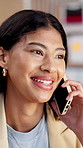 Ecommerce, happy or woman in office with phone call, vendor contact or order track for webstore. Logistics, talking or seller with tech, supplier negotiation or delivery management for online shop.