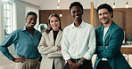 Business, face or team in office with pride, funding advisors or career opportunity in accounting. Happy, people or finance clerks with confidence, about us or professional growth as investment group
