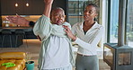 Old woman, helping and physio at house with stretching, mobility and muscle strength for recovery. Physiotherapist, guidance and senior person in lounge for fitness, physiotherapy and rehabilitation