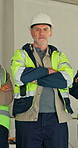 Arms crossed, face and team with pride on construction site for building, safety or inspection. Supervisor, people and portrait with confidence for property evaluation, remodeling or renovation