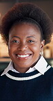 Real estate, smile or realtor in home with face, property seller or about us in commercial industry. Happy, portrait or black woman with confidence, leasing agent or career pride in housing market.