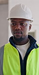 Engineer, man and talk at construction site with meeting, plan renovation and instructions for job. Supervisor, black person and team in building for engineering, project and advice for operations.