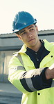 Construction, talking and man outdoor for planning, building inspection and remodeling project. Contractor, electrician and person speaking for renovation, safety compliance and power installation