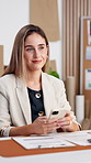 Small business, entrepreneur and woman with phone, thinking and tracking order on web and ecommerce. Online shop, sales and happy person with mobile, texting and communication with contact in startup