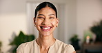 Hospitality, face or woman in spa with laugh, wellness service or career pride as masseuse. Happy, space or holistic worker with confidence, massage practitioner or about us in therapeutic profession