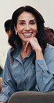 Counseling, smile and face of woman with group session, wellness career and mental health support. Portrait, mature person and therapist with patients, psychologist or about us in peer intervention