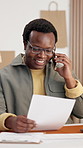 Small business, man or document with phone call for shipping contract renewal, book load or laugh. Tech, happy black person or contact fleet broker for cargo manifest, delivery quote or logistic joke