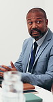 Business, laptop or man in firm with meeting, funding solution or proposal in finance briefing. Discussion, talking or mature wealth advisor with tech, budget feedback or pitch insight on investment.