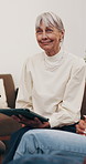 Therapist, woman and tablet in clinic with support group, wellness discussion and counseling advice. Psychologist, mature person and talk in meeting with tech, therapy and guidance for mental health.