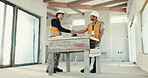 Construction, agreement and contractor with handshake for building partnership or deal together. Male people, team or civil engineer shaking hands for architecture renovation or onboarding project