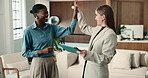 Women, tablet and high five for teamwork in office lounge, financial goal and budget increase. Tech, happy people and celebrate success with business funding, investment achievement and good news