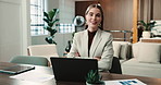 Laptop, face and woman with arms crossed, finance consultant and confidence as business analyst. Happy, data and wealth advisor in office with tech, budget analysis or about us in accounting industry