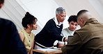 Woman, teacher and students in class with laptop, learning and university lecture for knowledge. Mature professor, teaching and people at campus with pc, academic course and study group for education