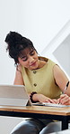 Student, writing and lecture in university with tablet, higher education and prepare for assessment. Woman, listen and taking notes in college class with tech, lesson and learning for assignment.