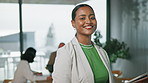 Face, meeting and business woman with tablet in office, career growth or happy hr representative. Smile, tech and person in enterprise to review report, recruitment professional and pride with team
