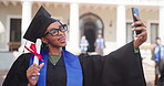 Selfie, diploma or graduate on campus with tongue out, college success or digital memory at event. Happy, woman or student with pout, university achievement or social media post at award ceremony.