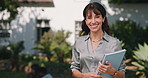 Face, happy and lecturer at university outdoor for education, learning development and career. Happy, portrait and woman on campus for college course, knowledge and books for curriculum at academy