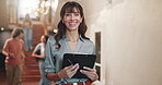 College, face or woman on campus with clipboard, faculty educator or confidence as academic advisor. Space, happy or mature professor with notes, university lecturer or about us in higher education.