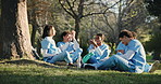 Nurse, education and applause with friends, outdoor and excited for study achievement and knowledge. Park, medical students and happy people with books, talk and celebration for research on tablet