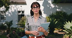 Face, professor and woman at university outdoor for education, learning development or career. Happy, portrait and lecturer on campus for college course, knowledge and books for curriculum at academy