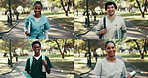 Nurse, face and group with smile, series and confident for career opportunity or healthcare service. Medical student, portrait and happy people with books, montage and laughing on university campus