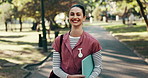 Nurse, face and woman with smile, education and confident for career opportunity and health service. Medical student, portrait and person with book, happiness and healthcare on university campus
