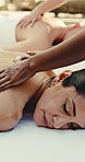 Hands, woman and relax at spa with massage, recovery and treatment for muscle tension. Masseuse, customer and skincare at salon for self care, physical therapy and health benefits for body wellness