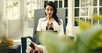 Hotel, typing and woman on laptop for travel blog, online article and lodge review for remote work. Freelancer, hospitality and mature person on computer for research, copywriting and tourism report