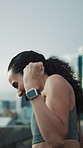 Runner, woman and fist pump in city with celebration, arms raised and happy for fitness achievement. Excited, person and cheering outdoor in urban town, exercise goals and sports training success.