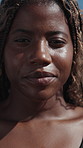Face, fitness and black woman outdoor with exercise break, breathe or discipline for sports training. Active, female person or runner with workout recovery for wellness, healthy lifestyle or vitality