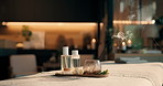 Incense, flower and smoke at spa for scent, ambience and essential oil for aromatherapy session. Empty, salon and stick at luxury resort with cosmetics, aroma mist and fragrance therapy for wellness