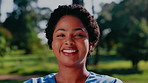 Happy, face and caregiver outdoor with laugh for support, friendly service and medical career. Healthcare, portrait and woman with smile for kindness, trust and about us for job at nursing home