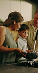 Family, washing and vegetables in home for cooking, meal prep and healthy food for thanksgiving. People, rinsing and ingredients in kitchen with child, culinary skills and homemade lunch for festive