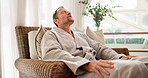 Spa, man and meditation in hotel with wellness retreat, hospitality or luxury accommodation for rest. Mature person, breathing and relax at resort with vacation, mindfulness and calm weekend getaway.
