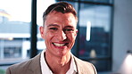 Business, face or man in office with laugh, funding consultant or confidence in finance industry. Happy, portrait or banking advisor with joke, investment specialist or about us as wealth manager.
