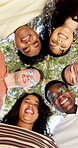 College students, face and bonding with friends, outdoor and confident with scholarship for studies. Low angle, portrait and happy people on university campus, education or laughing together on break