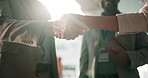 Business, greeting or people at conference with handshake, introduction or negotiation in b2b deal. Networking, flare or employee with shaking hands, agreement or collaboration opportunity at seminar