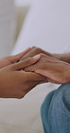 Therapist, patient and holding hands in counseling with comfort, understanding and help for healing. Psychologist, people and support in therapy with compassion, trust and empathy for mental health.