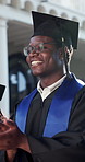 Man, student and applause at university for graduation, peer support and happy for achievement. Academic, clapping and outdoor on campus for diploma success, pride and smile for education milestone
